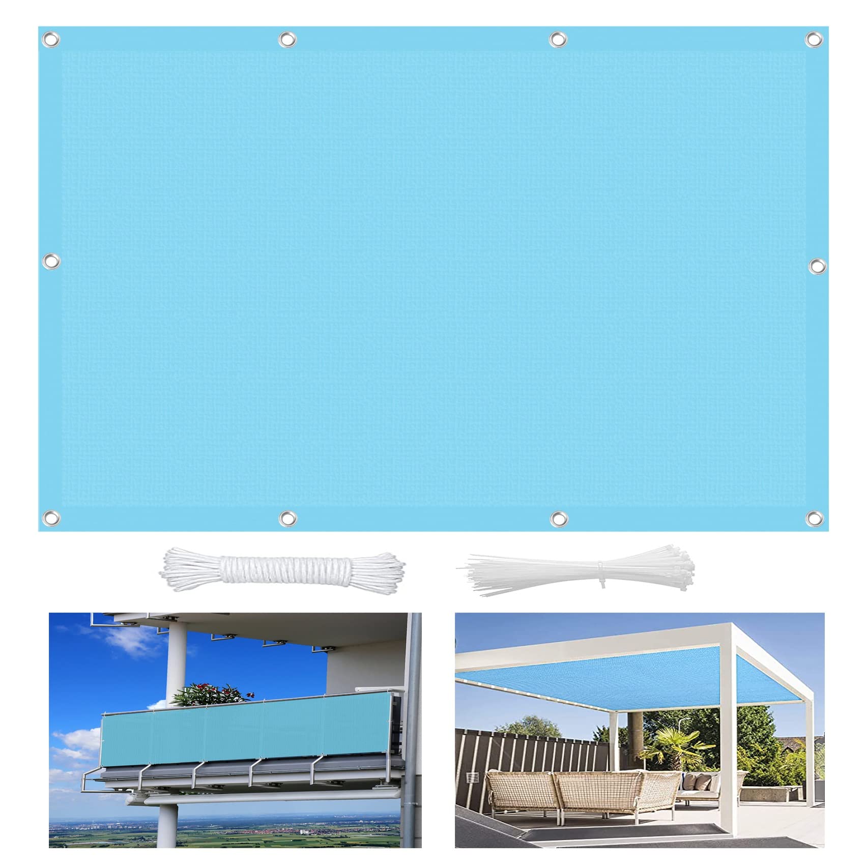 Voile d'ombrage anti-UV bleu ciel pour bloquer la chaleur sur un petit balcon
