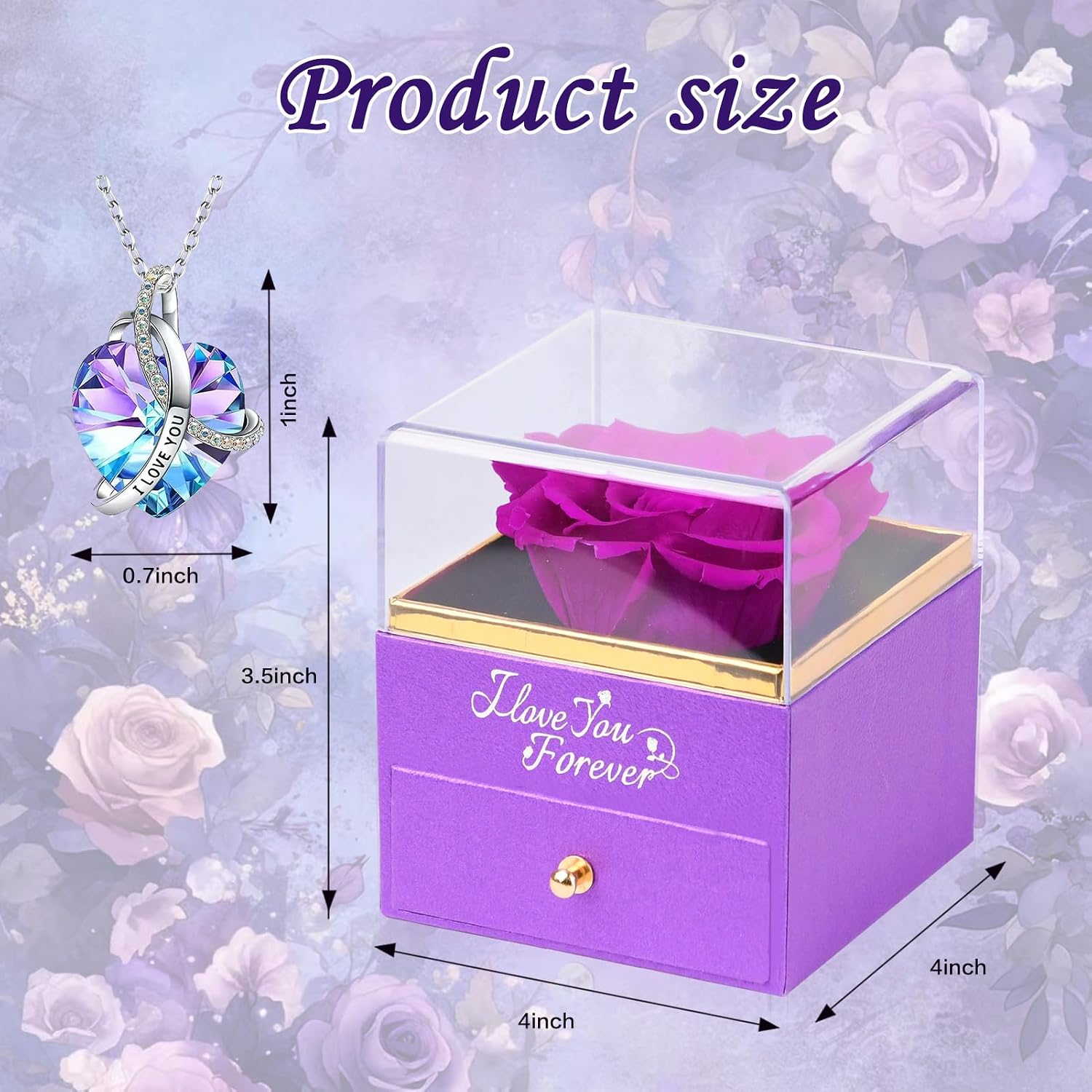 Preserved Flowers Gifts for Women: Valentines Day Mothers Day Birthday Christmas Rose with Necklace