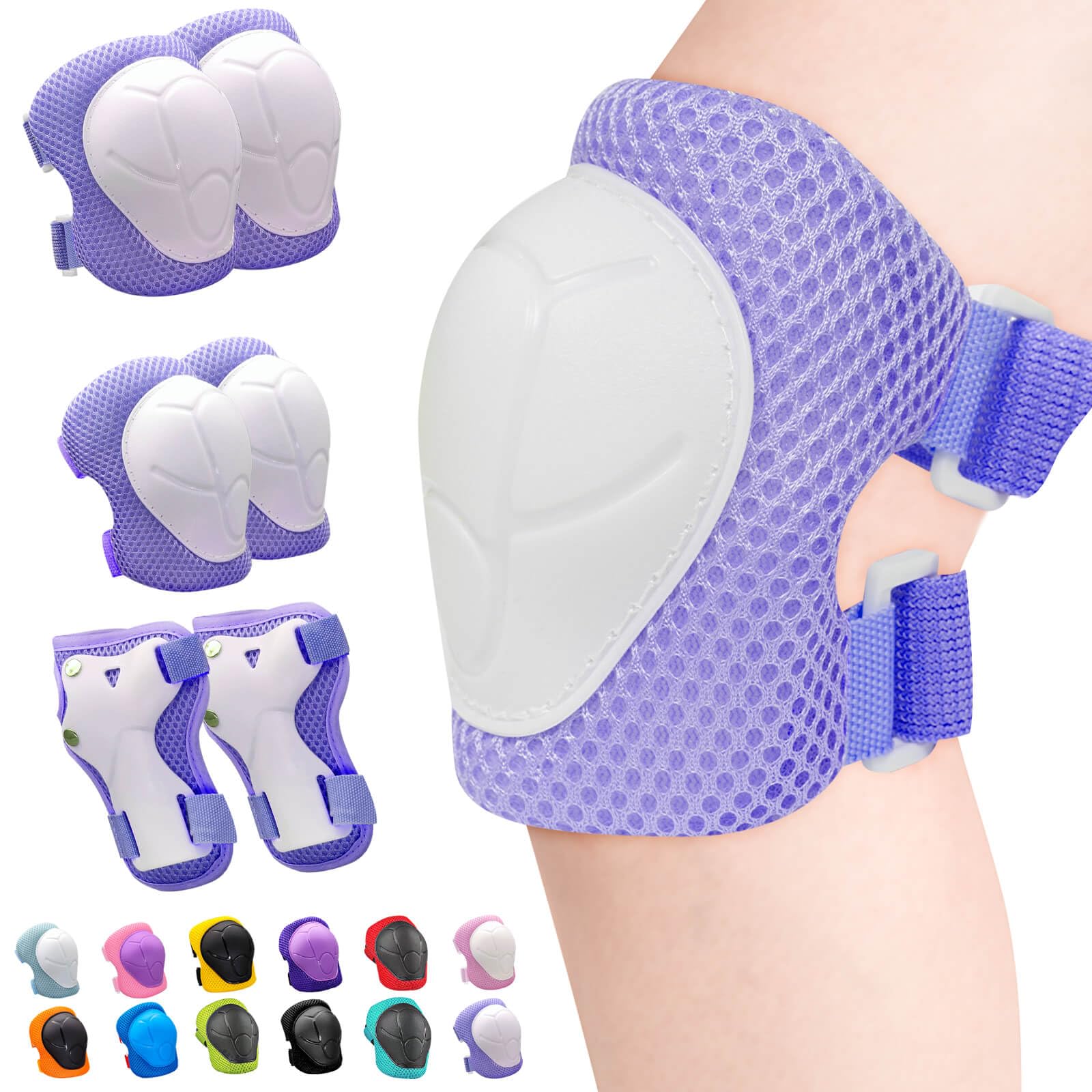 Inkidio Knee Pads for Kids Unicorn Protective Gear Set Knee Pads and Elbow Pads Set with Wrist Guard for Girls Boys Roller Skates Inline Skatings Scooter Cycling Bike Skateboard(Small Purple) — image 1