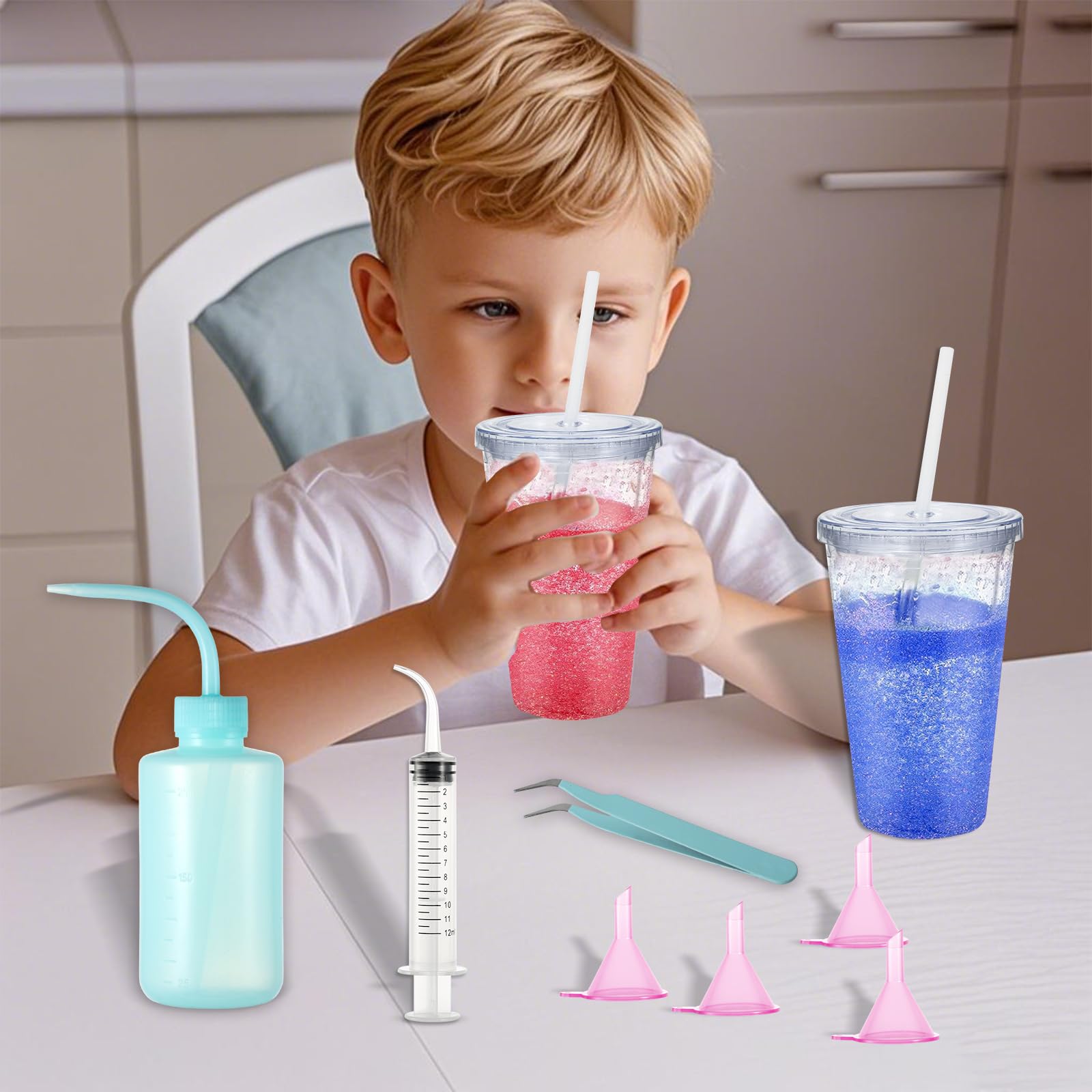 Snow Globe Tumbler Making Kit - Includes Squeeze Bottle, Funnels, Syringe & Tweezers | DIY Craft Supplies