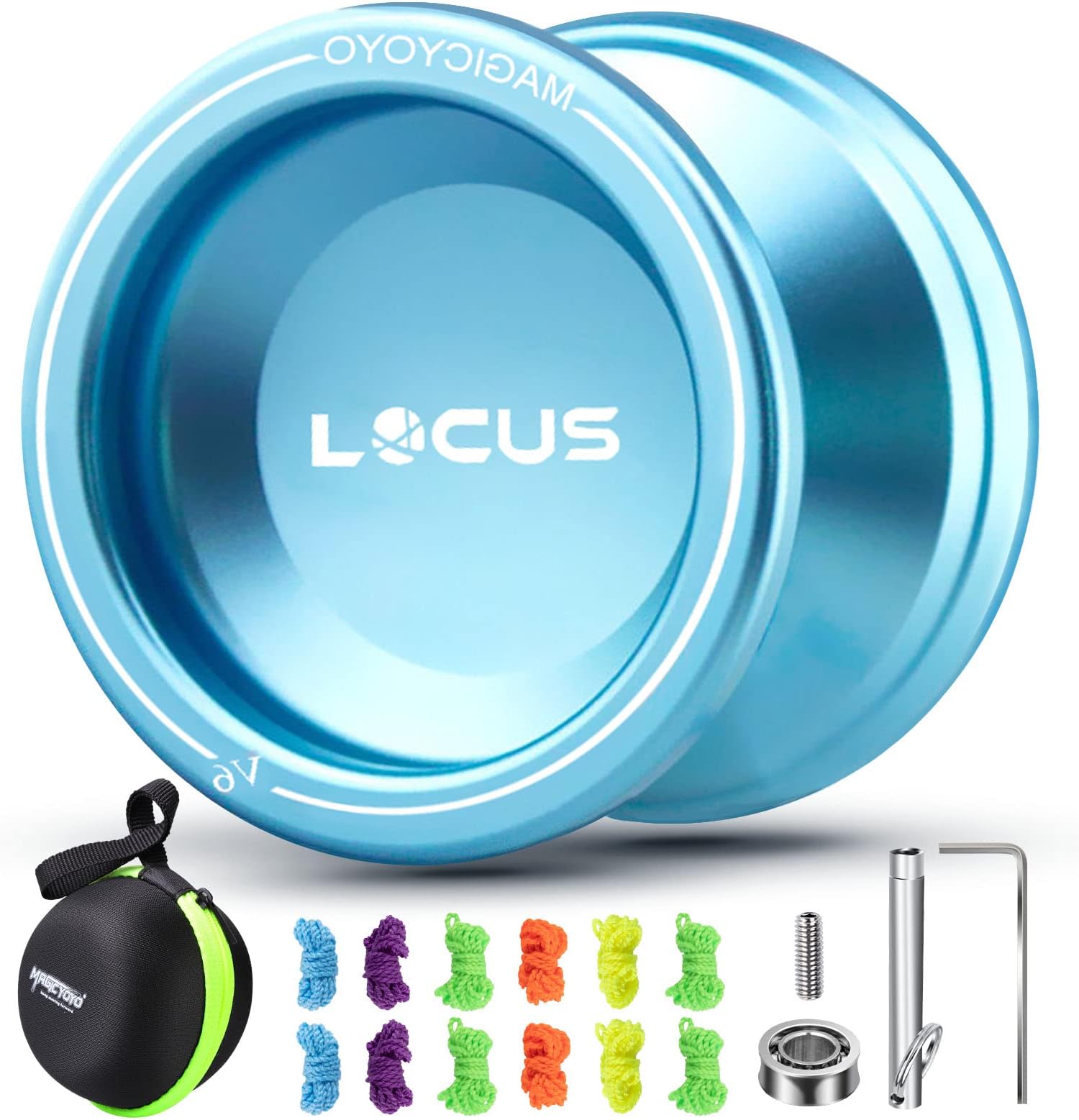Responsive MAGICYOYO V6 Locus Metal Yoyo Aluminum Alloy YoYo for Beginner Learner Kids with Bag Glove 5 Spinning Strings Blue
