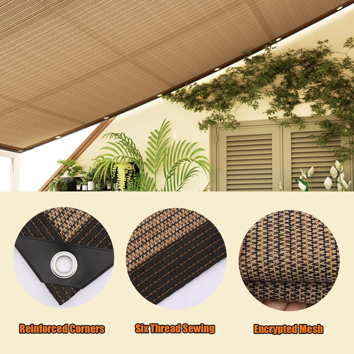 90% taux d'ombrage Filet D'ombrage Brun Tissu D'ombrage Avec œillets Toile D'ombrage Piscine Voile D'ombrage pour Extérieur Terrasse Pergola Balcon Serre 1x2m 2x3.0m 3x4m 4x5m 5x6m 6x7m(3.5x10m)