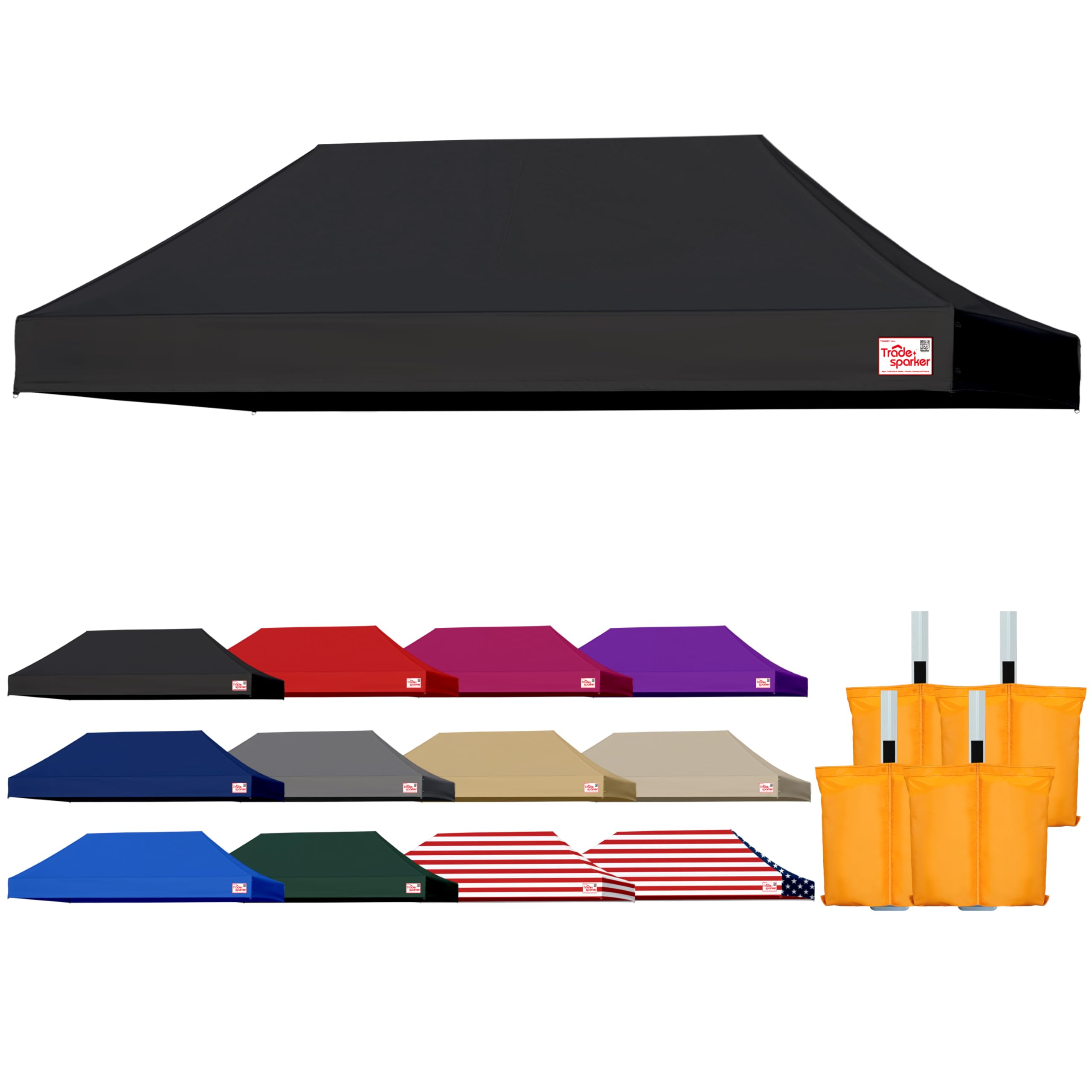 Photo 1 of Tradesparker 10x20 Commercial Pop Up Canopy Replacement Top-Windproof D-Rings+Banner Grommets+Loop Pile Wall System,Ez Canopy Cover ONLY-Frame/Side Walls NOT Included(Black)