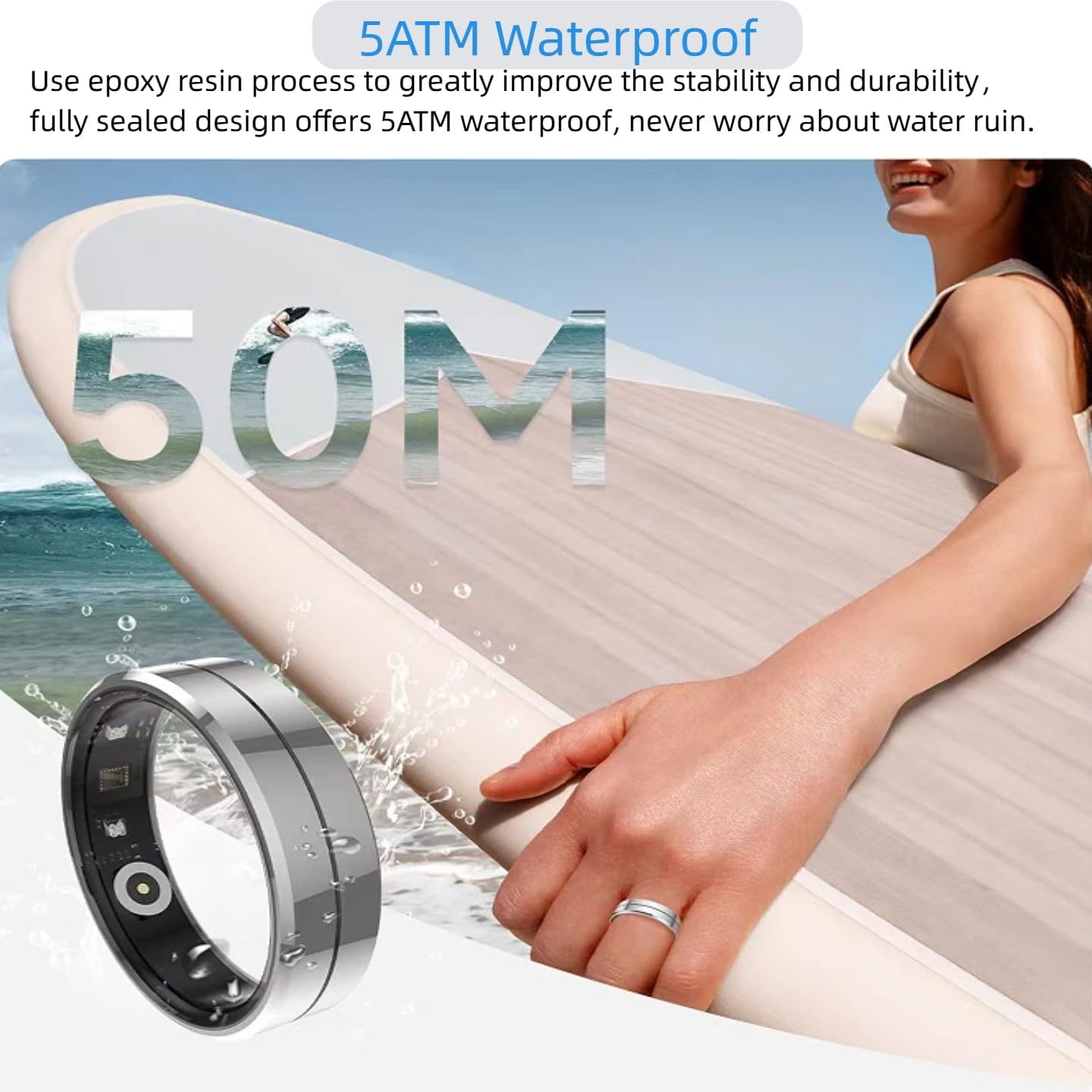 Smart Ring with Exclusive APP（no Subscription fee） & Bluetooth 5.1, Magnetic Charging 18mAh Battery, 24/7 Fitness & Health Monitor (Heart Rate, Blood Oxygen, Sleep Tracking) (Silver, 9#)