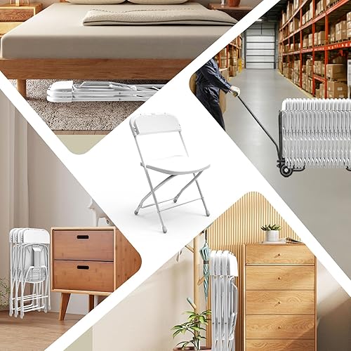 Miniatura 6 de SHGJ&SOFT Set of 4 Folding Chairs, Plastic Seat and Backrest, Black Metal Frame Chair, Suitable for Indoor and Outdoor,Capacity 350 lbs (White,