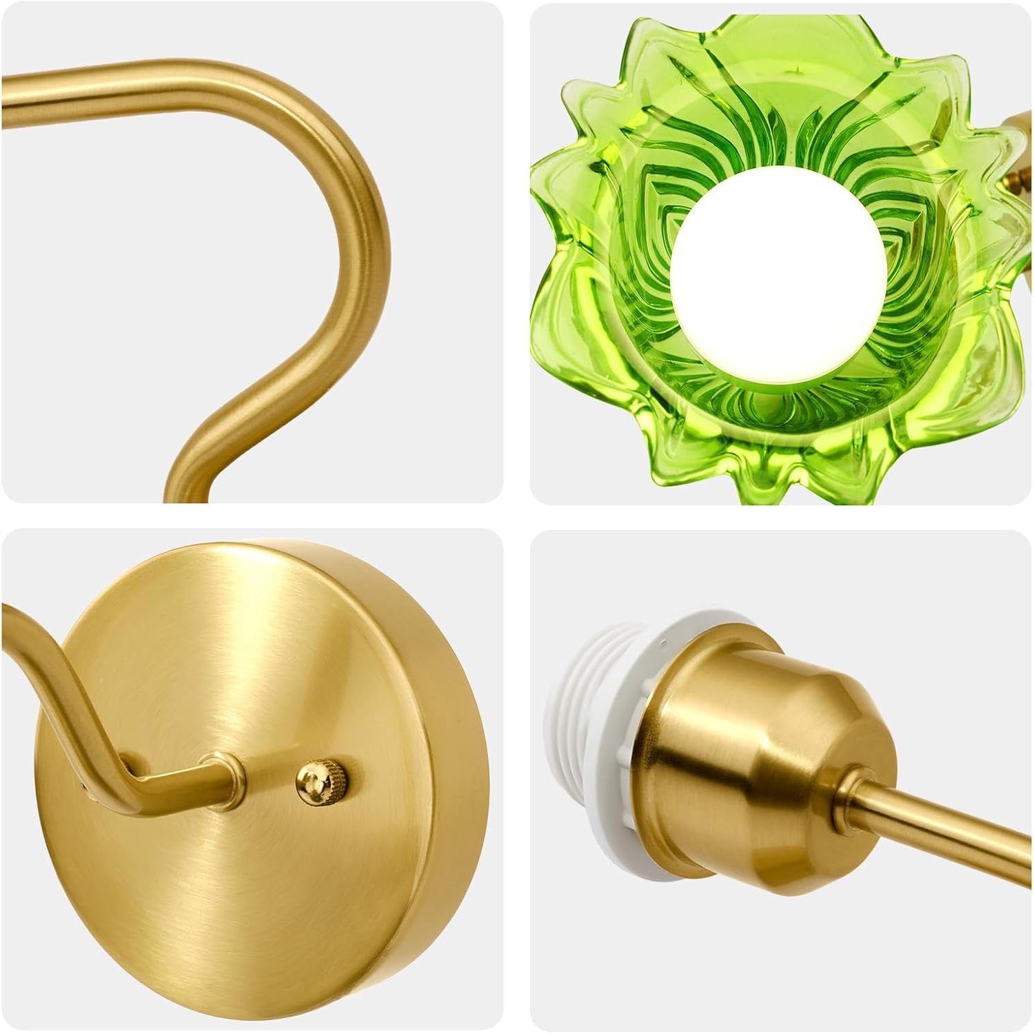 Battery Operated Wall Sconces Set of Two, Rechargeable Wireless RGB Wall Lights for Living Room Bedroom Bathroom 4000mAh, Green Glass Lampshade Modern Farmhouse Home Decor