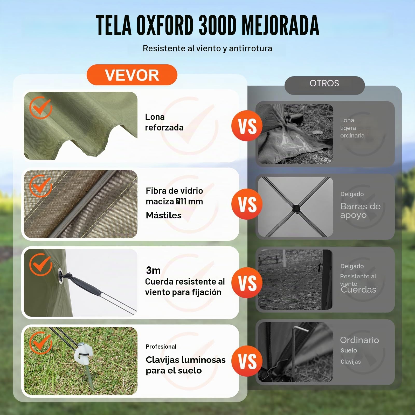 VEVOR Carpa Plegable para Cenador 6 Lados con Mosquitera y Paños de Viento 3,05 x 3,05 x 2,29 m Verde Marrón