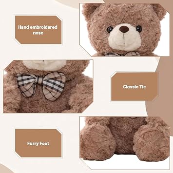 Teddy Bear, Brown Teddy Bear for Valentines, Approximately 20 to 25 cm Length, Soft Plush Teddy Bears for Decoration, Suitable for Valentine's Day and Carnival Gift Giving
