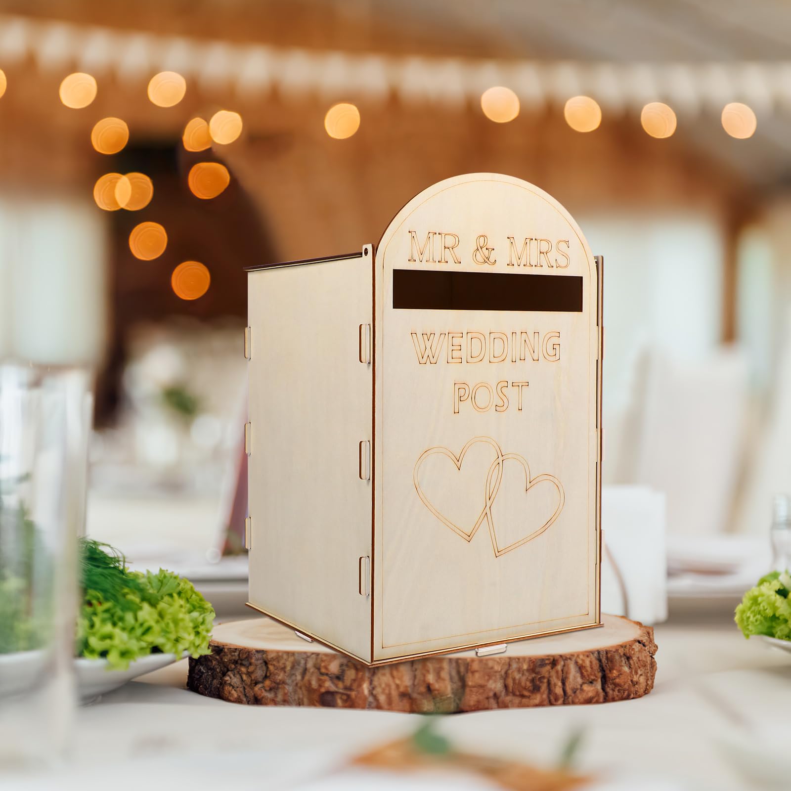 Wedding Wooden Post Box Card Mailbox Rustic Wedding Card Holder Box Wedding Supplies (With a Key)