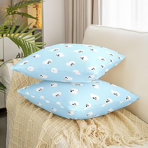 Miniatura 3 de Funda de almohada con estampado de dibujos animados azules en acuarela, diseño de fantasma de doble cara para cama, sofá, funda de almohada cuadrada