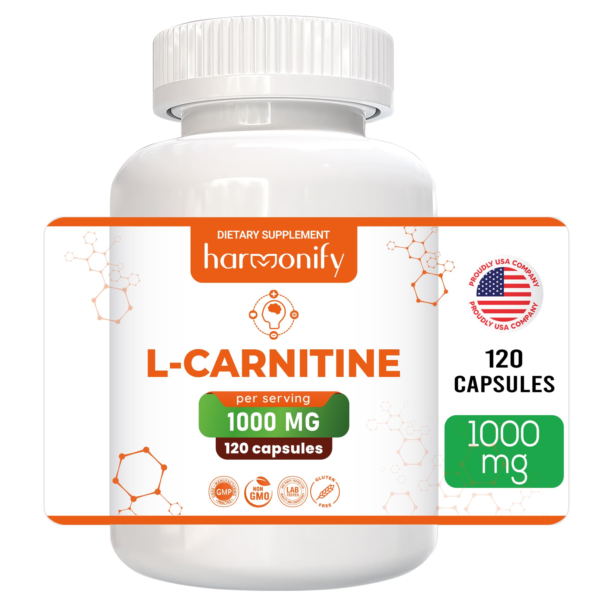 HARMONIFY Suplemento de Acetil-L-Carnitina 1000 mg, 120 cápsulas vegetarianas