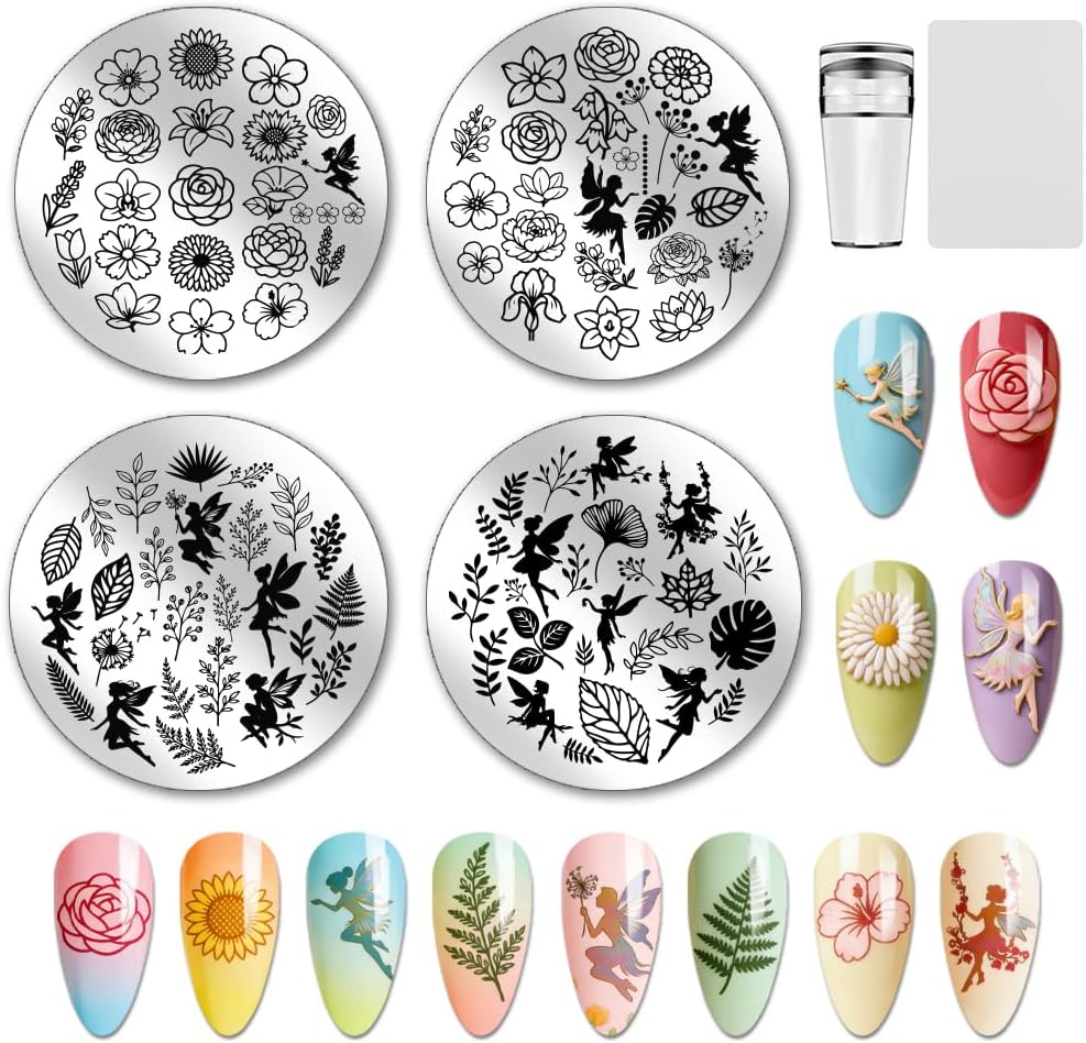 PH PandaHall 4pcs Fruit Nail Stamping Plates, Avocado Grapes Strawberry Nail Art Templates Cute Nails Design Stencil Stainless Steel Image Plate with Tool for Women DIY Print Manicures Salon Design