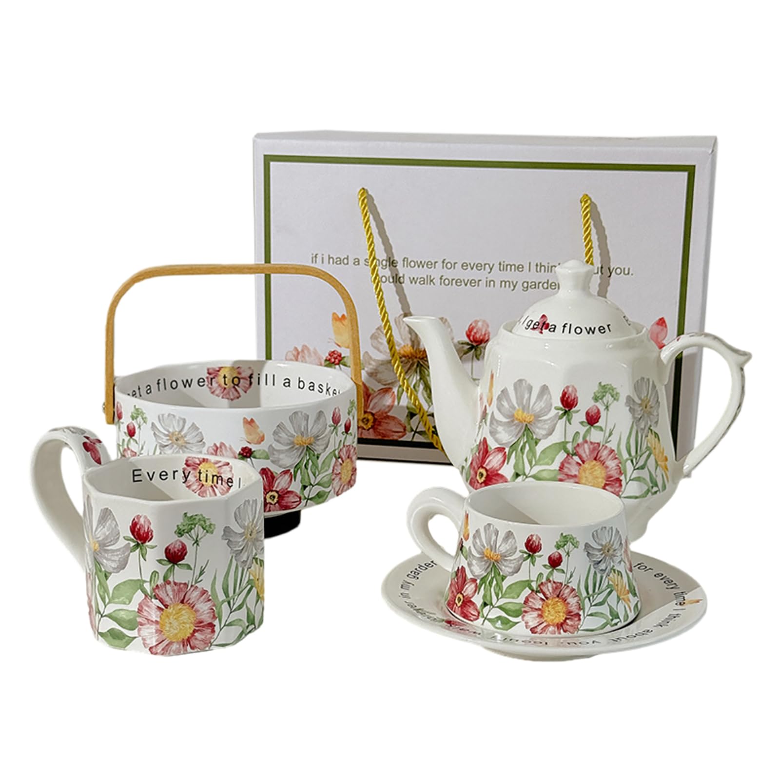 Ceramiczny zestaw czajniczek z kwiatowym wzorem, 400 ml, kwiaty Xiangyang, 4-częściowy zestaw