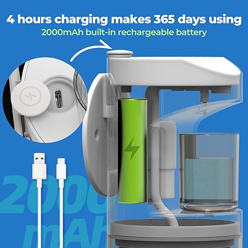 Miniatura 4 de Dispensador automático de enjuague bucal, dispensador de enjuague bucal de 18.6 fl oz (19.35 onzas) para baño con vasos magnéticos, 3 niveles de