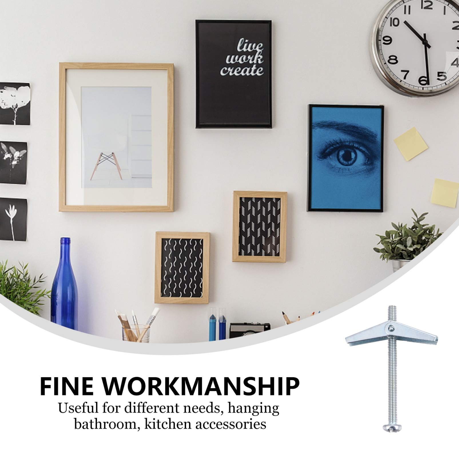 TEHAUX 10pcs Toggle Bolt and Wing Nut Kit Plated Steel Round Toggle Bolt for Hanging Heavy Thing on Drywall 8X3.8CM (Silver)