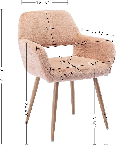 Miniatura 3 de KCC Silla de escritorio peluda, silla de piel sintética moderna de mediados de siglo para niñas adolescentes, cómodo sillón con patas de metal