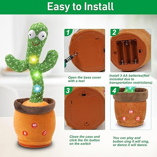 Miniatura 6 de Juguete de cactus que habla bailando, juguetes para bebés, rellenos de calcetines para niños y niñas, interactivo imitando cantar y repetir,