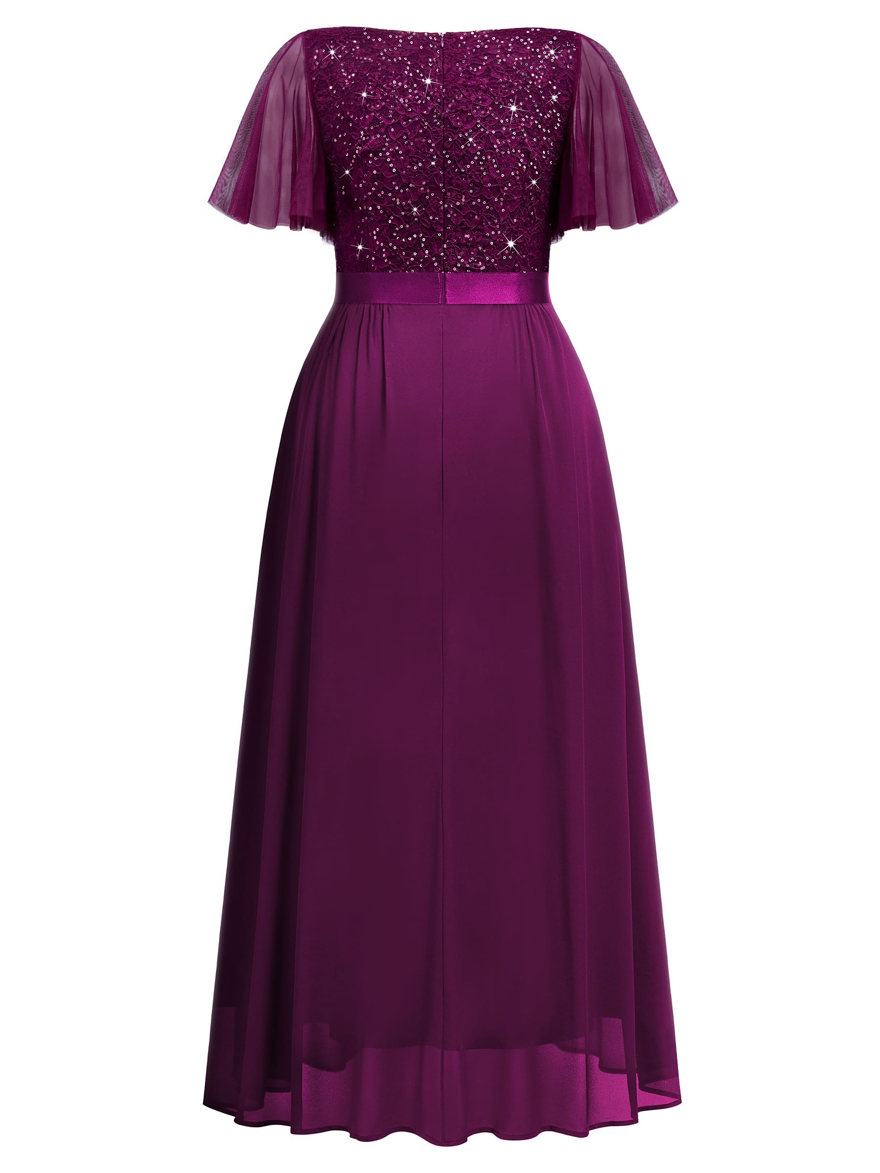 MISSMAY Abito da donna, taglie forti, vintage, con maniche svolazzanti, scollo a V, pizzo e paillettes, abito da cerimonia nuziale, cerim