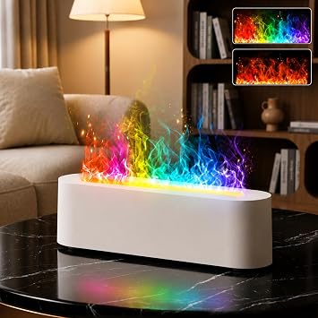Flame Essential Oil Diffuser, 250ml Aromatherapy Humidifier with Sound-Reactive 7-Color LED Flame, Ultra-Quiet Cool Mist Maker, Remote, Timer, Auto-Off for Home, Bedroom, Office White