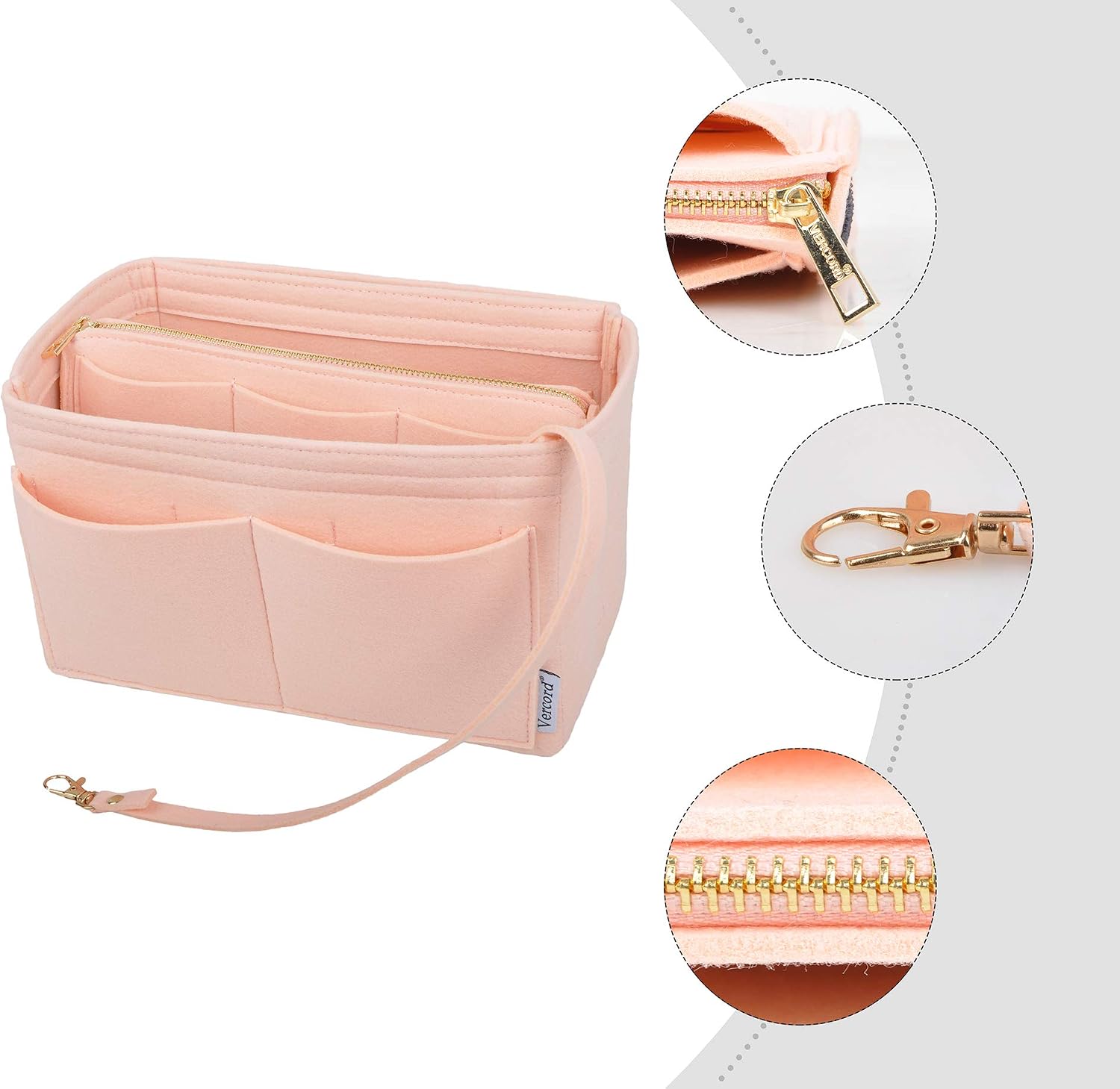 Vercord Felt Organizer Insert For Purse Handbag Tote Bag In Bag Inside Shaper Divider Neo Pink Large image 3