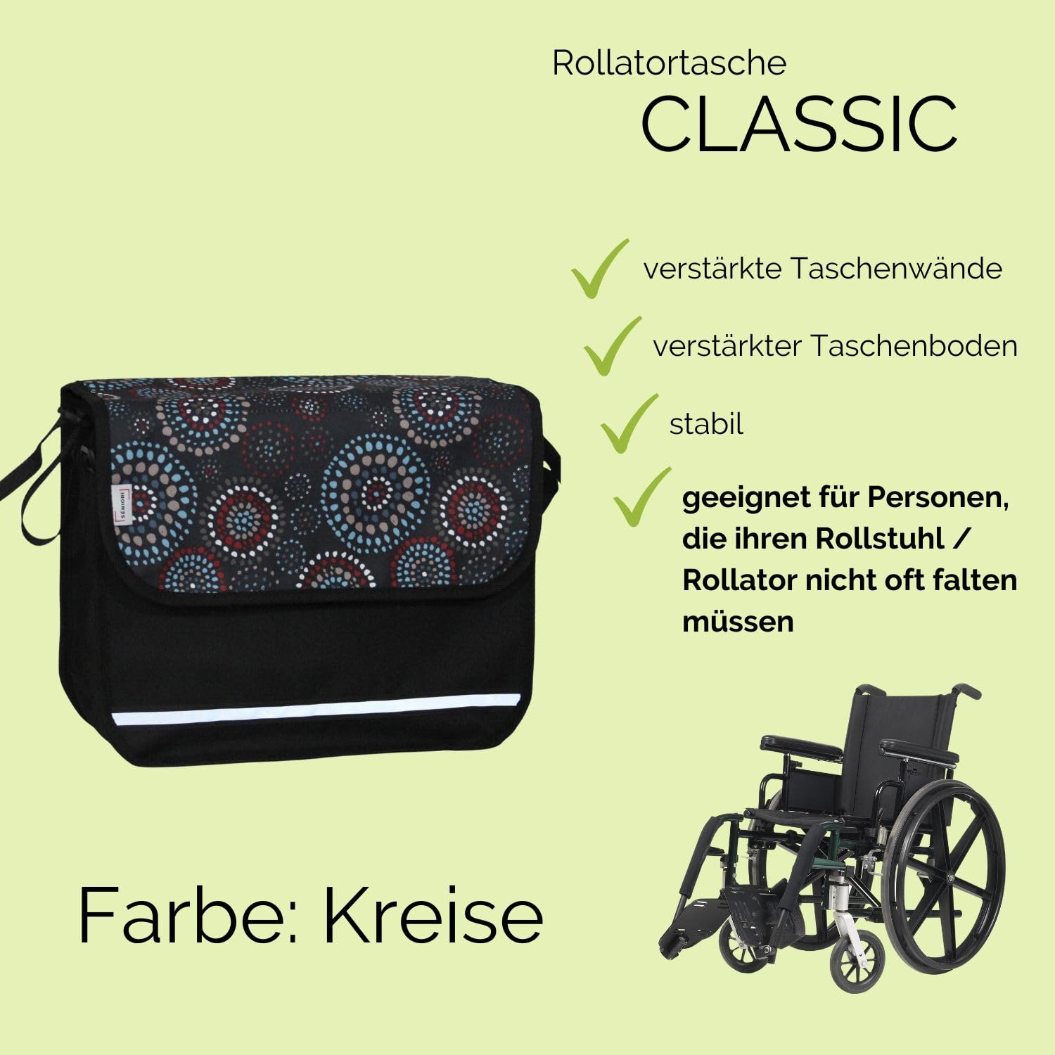 SENIORI Rollator/Rollstuhl Tasche Rollatortasche Rollstuhltasche Universal (1. Kreise)