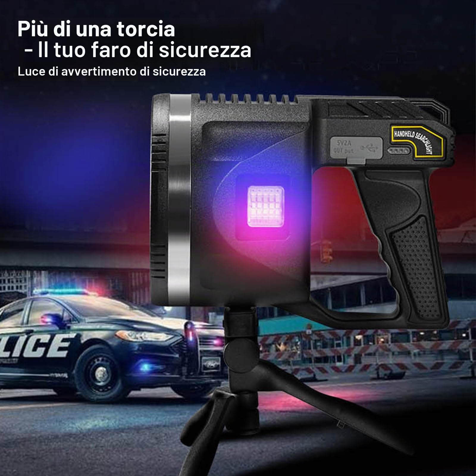 Torcia LED Ricaricabile con Proiettore - 1500 Lumen Super Luminosa, 6 Modalità, IPX7 Impermeabile, 4500mAh 25H, Luce COB, Treppiede Regolabile per Esterno, Sicurezza, Emergenza