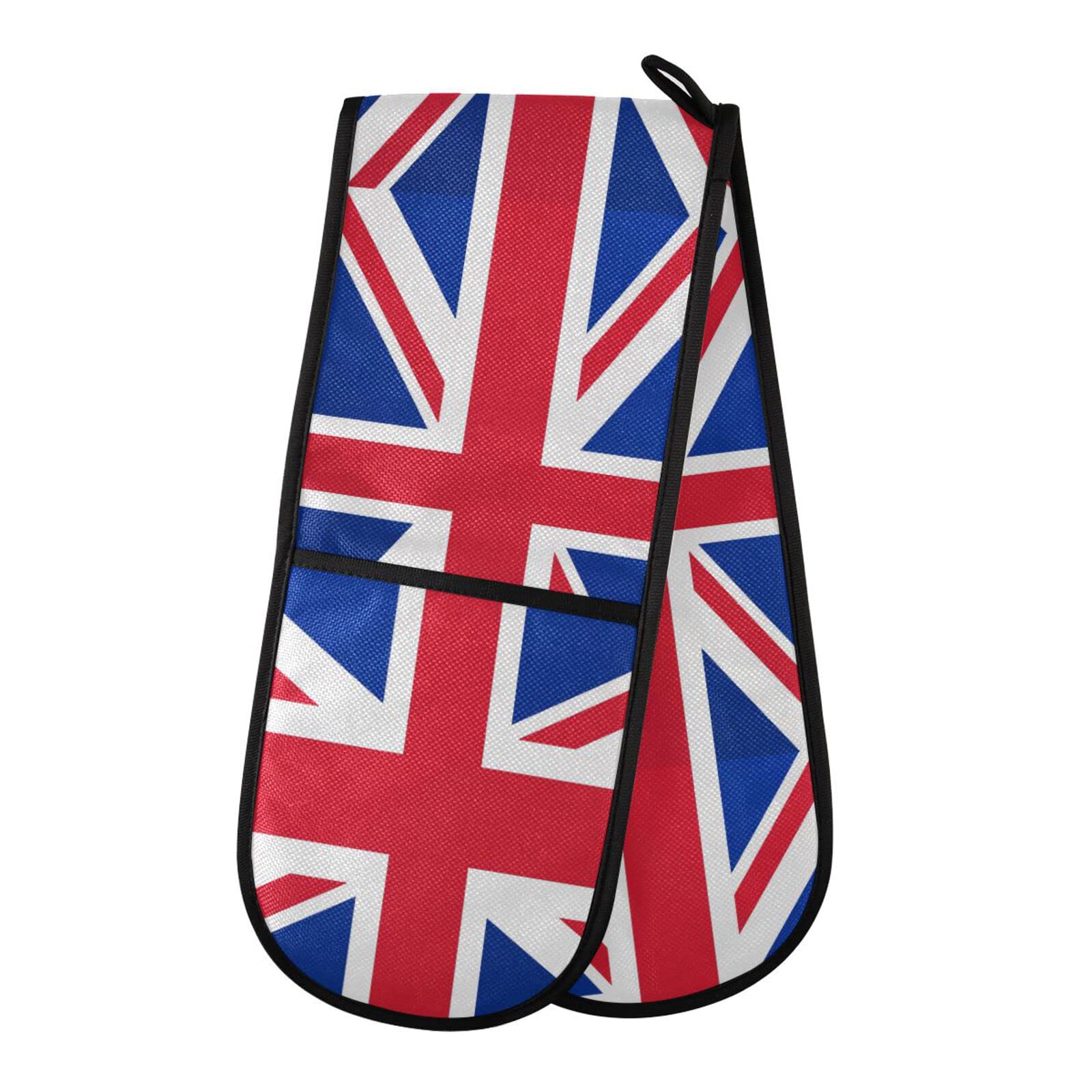Double Oven Glove British UK Flag Heat Resistant Double Ovens Mitt Modern Cooking Gloves Potholders