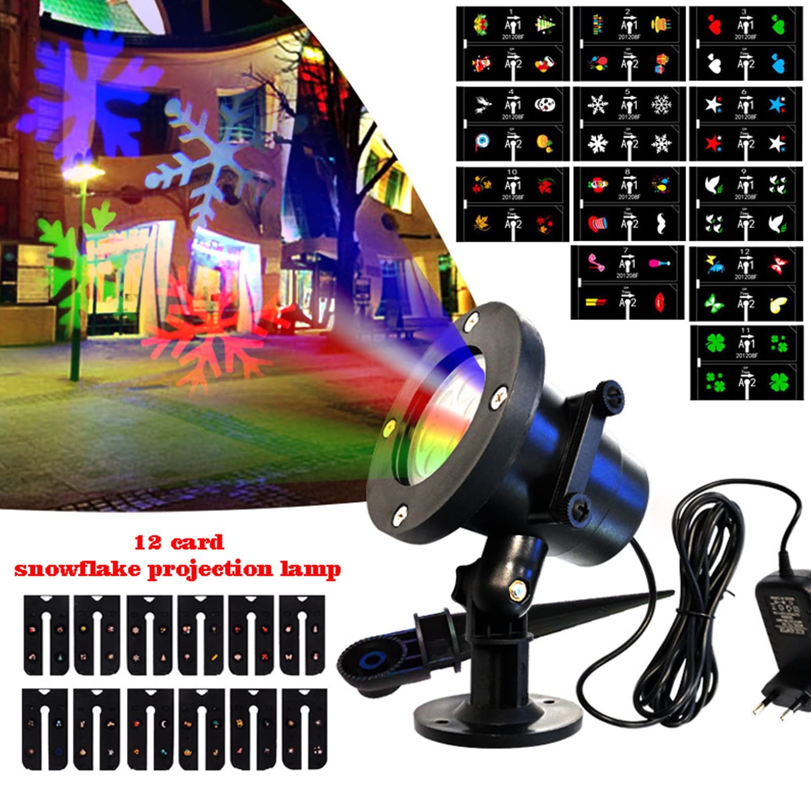 Lumières de projecteur d'Halloween, 12 diapositives lumières de projecteur de Noël IP65 lumière de projection extérieure étanche pour les décorations de jardin de fête d'halloween de Noël (taille: rég