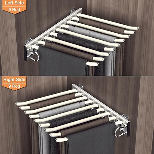 Miniatura 7 de mopam Perchero extraíble para pantalones con 9 brazos retráctiles para armario, colgador lateral para ahorrar espacio, instalación en el lado