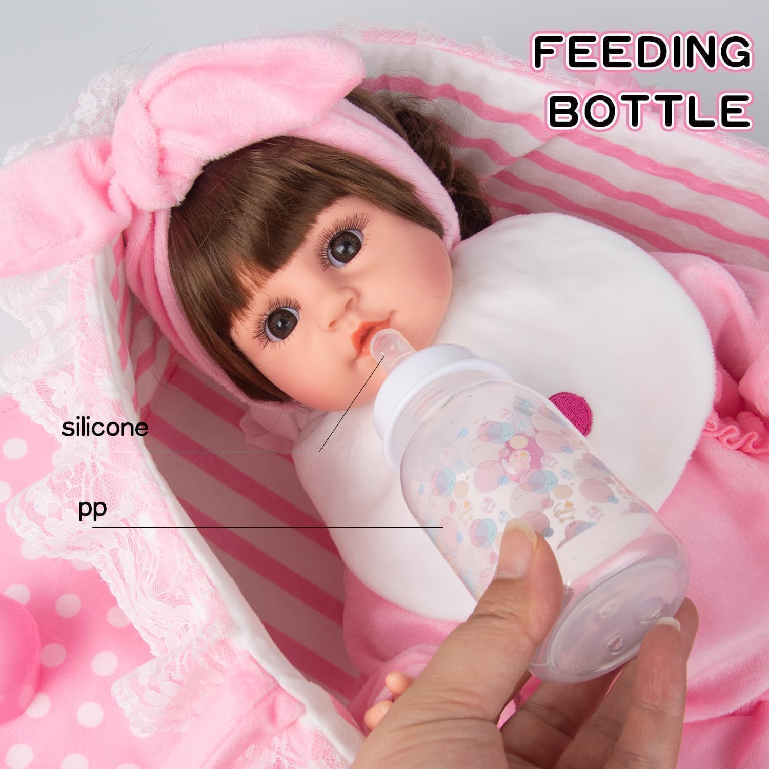 8 Piece Reborn Baby Doll Accessories with Bassinet for 17-22 inch Dolls image 5