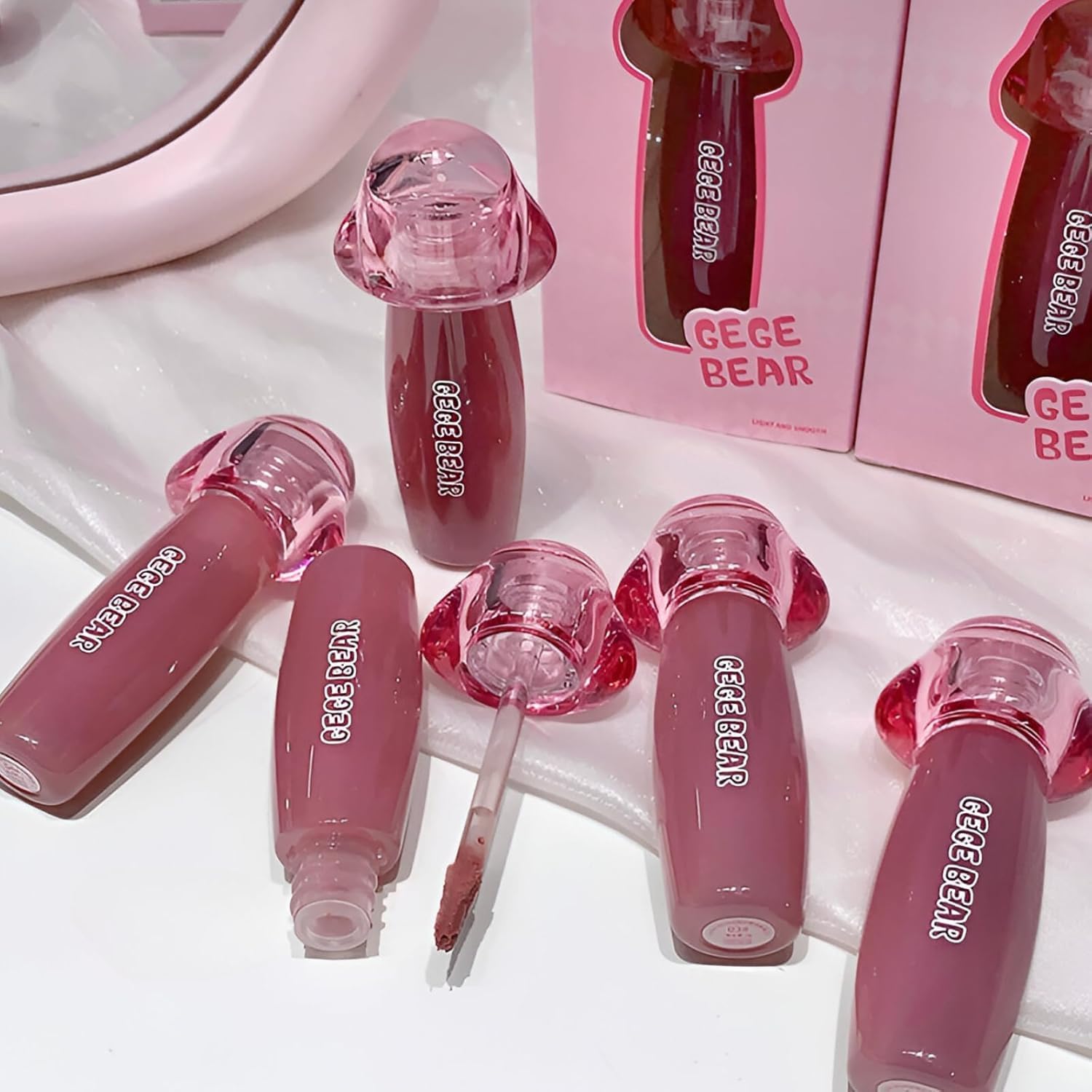 Gege Bear Velvet Mist Lip Mud Lipstick | Lightweight Mousse Texture with Soft-Focus Finish | Versatile Shades from Nude Pink to Deep Red | Matte Blur Effect for Fuller-Looking Lips | Long-Wear Pigmented Formula | Aesthetic Pink Packaging Lipstick for Girls Women (04#Mauve Berry, 2g)-image-44