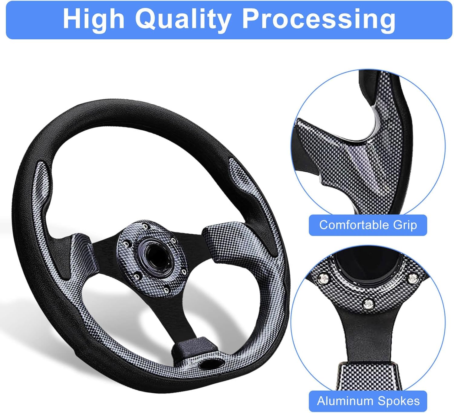 Golf Cart Steering Wheel, Fit EZGO TXT RXV, Club Car DS Precedent Tempo, Yamaha G2-G29 Most Golf Cart, Universal Golf Steering Wheel, Ergonomic Design, D Shape Design
