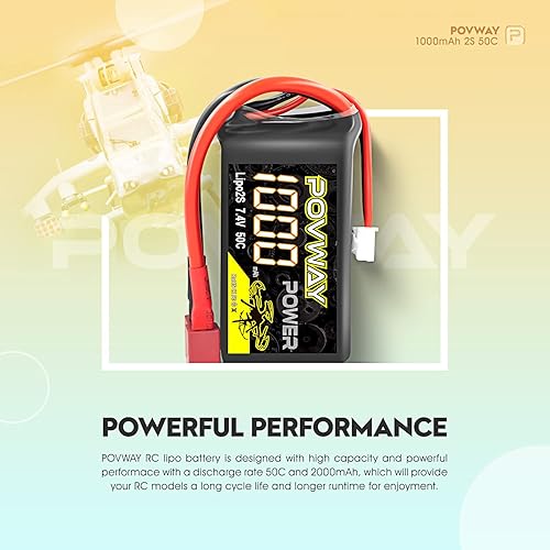 Miniatura 5 de POVWAY Batería Lipo de 7.4 V 2S 1000 mAh 50C RC Lipo Baterías con Deans T Plug para 110 116 118 124 escala RC Car Truck Truggy