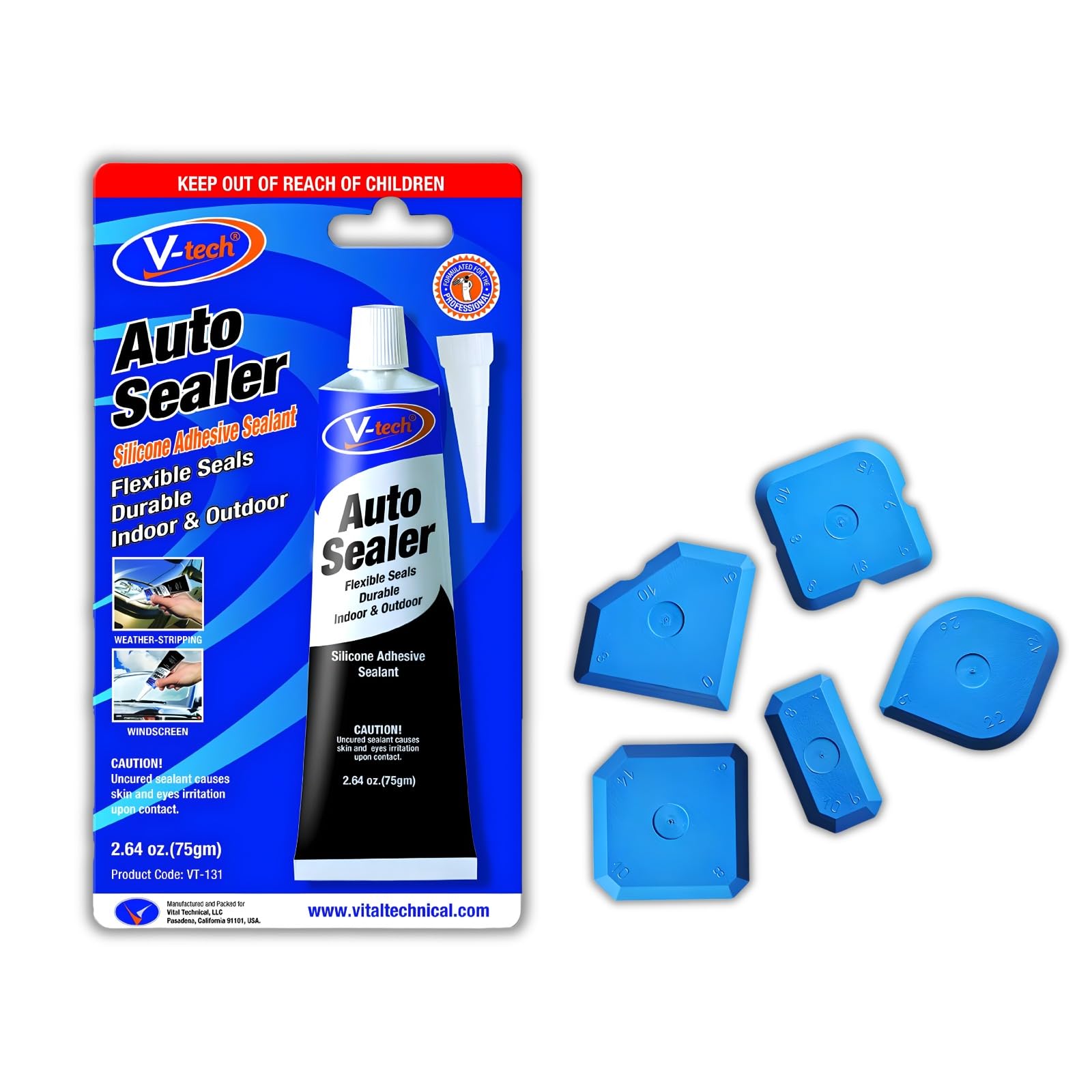 Silicone Sealant 5-Piece Finishing Tool Kit Bundled With Waterproof Adhesive 75g For Window, Windscreen, Car Leak, Caulking And Mastic