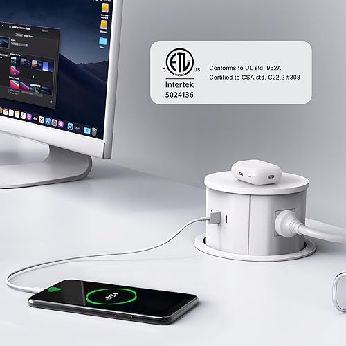 Miniatura 10 de ANNQUAN Toma de corriente desplegable de 4.75 pulgadas con USB C de 65 W, cargador inalámbrico de 15 W, 4 tomas, 3 puertos USB, salida de