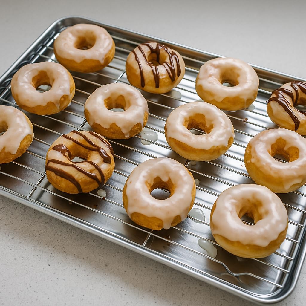 Baking Tray with Cooling Rack, Stainless Steel Rectangular Baking Mould, Cake Tray, Oven Tray with Cooling Rack for Baking, Cake Rack for Roasting, Serving, Non-Toxic, Dishwasher Safe, 31 x