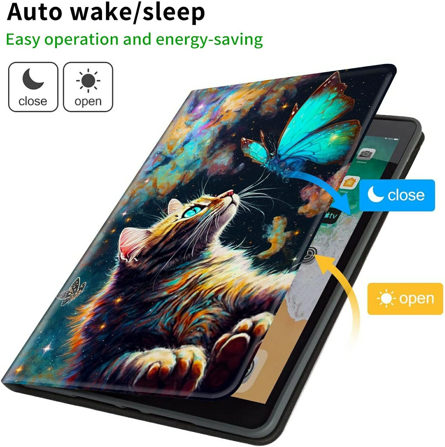 for All-New Fire Max 11 Case 13th Generation Lightweight Protective Smart Stand Cover with Auto Wake Sleep Case for Fire Max 11 inch 2023 - Galaxy Cat and Butterfly