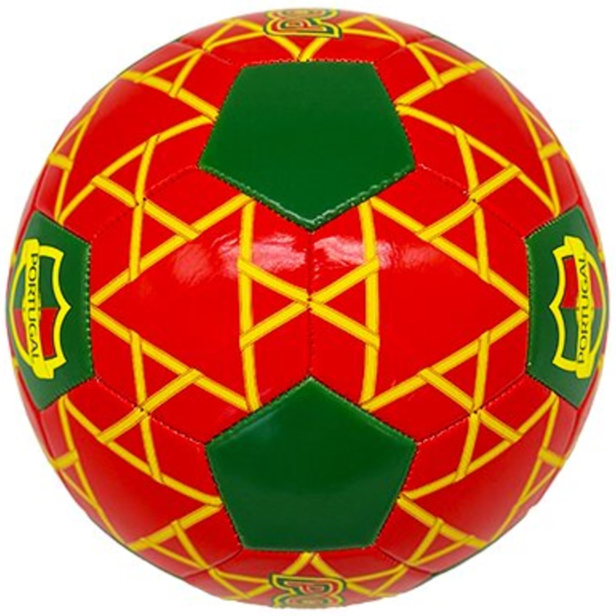 Sport Design: Piłka nożna - Portugalia - Projekt międzynarodowej drużyny krajowej: czerwono-zielono-żółta, zszyta piłka 32 panelowa, oficjalny rozmiar 5, skóra syntetyczna