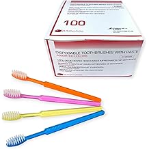 Disposable toothbrushes with toothpaste 100 pieces individually hygienically packed 4 different colors 4 x 25 pieces