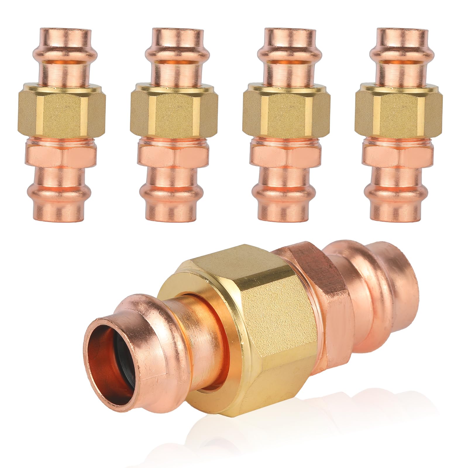 (Paquete de 5) Conectores de unión de Cobre a presión GUOFIS, Acoplamiento a presión de 3/4", Acoplamiento de Cobre de unión LF a presión (PRESS069-5Pack)