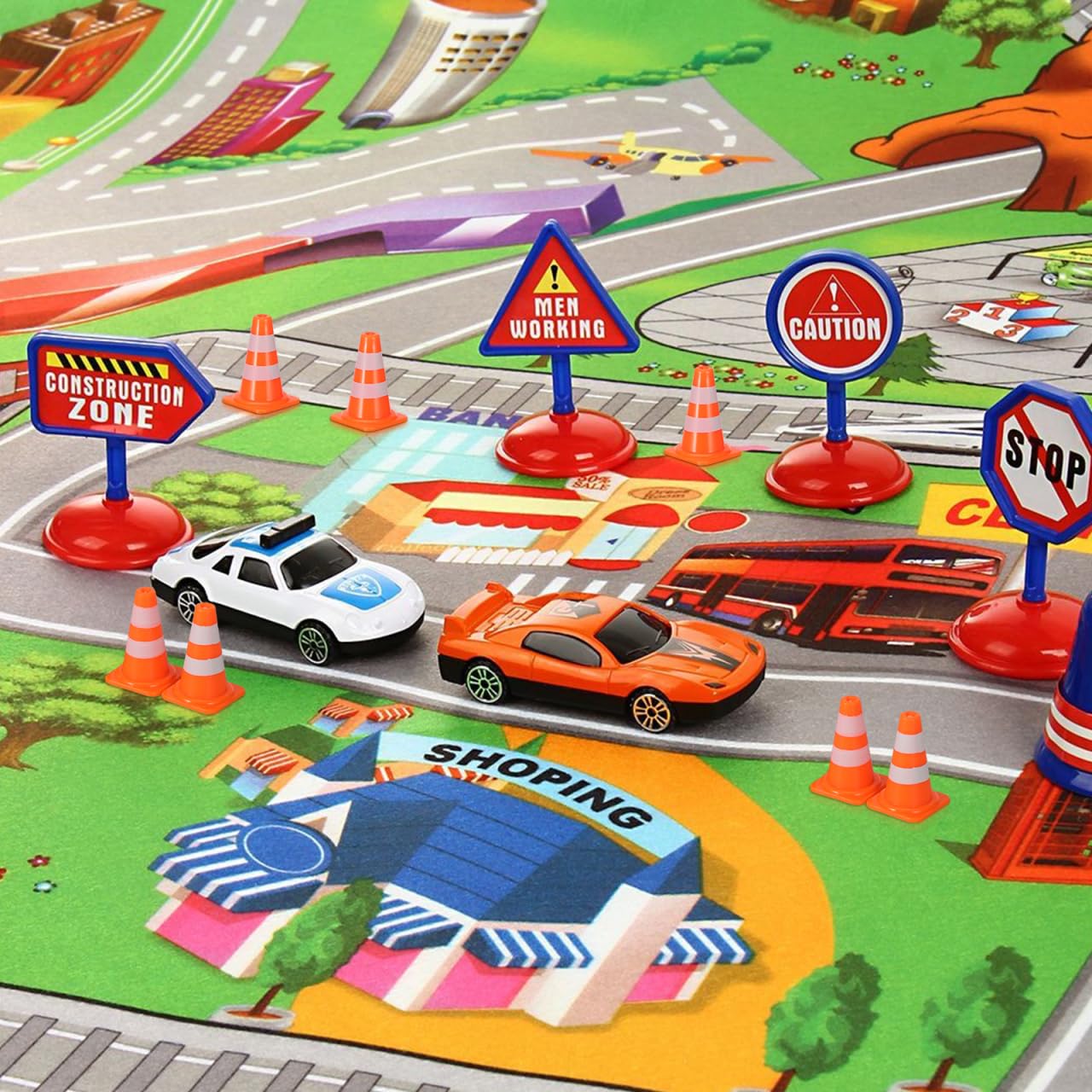 Iplusmile Kids Traffic Signs Playset: 30pcs Street Traffic Cone Barricade Signs Crosswalk Signal Educational Mini Toys For Boys Girls, Ages 3 - View #14