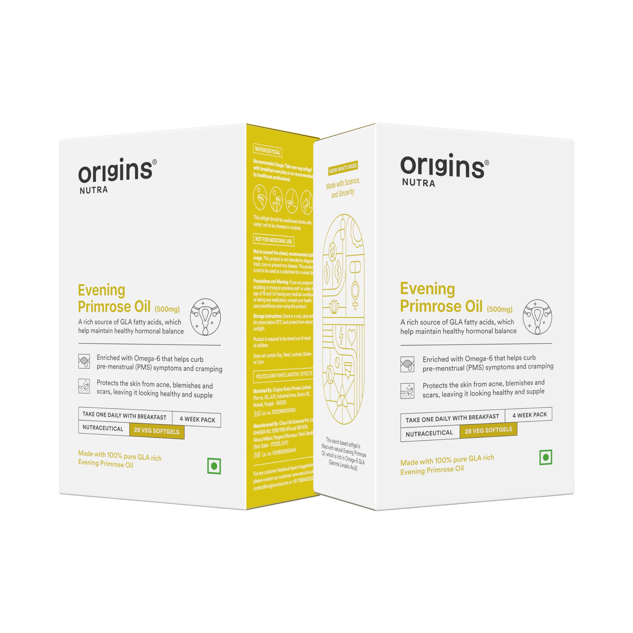 Origins Nutra Evening Primrose Oil | Supports Hormonal Balance, Lowers PMS Symptoms, Improves Skin Health| Evening Primrose Oil | GMP Certified | For Men & Women | 28 Veg Soft Gels Pack of 2-image-23