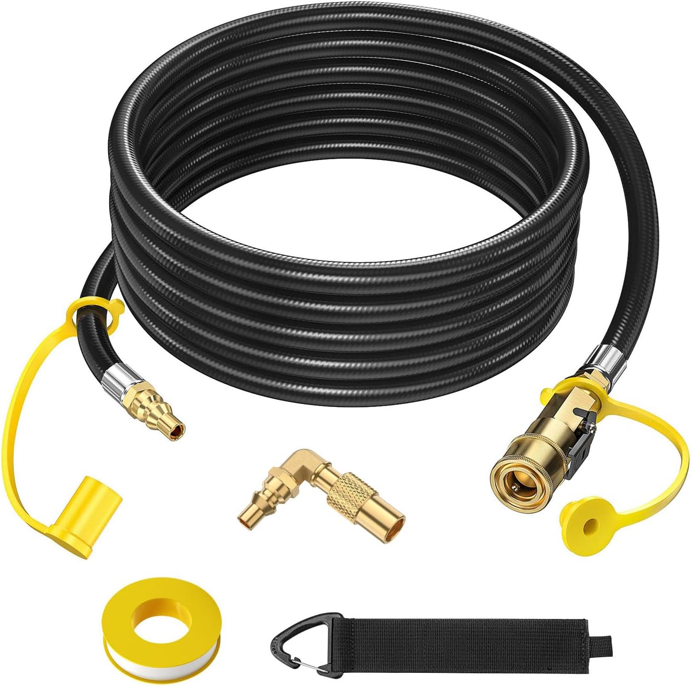 12 Feet Quick Connect Propane Hose for RV to Grill, with Elbow Adapter for Blackstone 17/22 Inch Griddle, 1/4" Male Plug to 1/4" shutoff Valve Quick Connect for RV Camper Grill