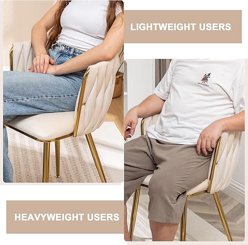 Miniatura 7 de Kiztir Juego de 4 sillas de comedor de terciopelo modernas tapizadas con respaldo tejido y patas de metal dorado para sala de estar, dormitorio,