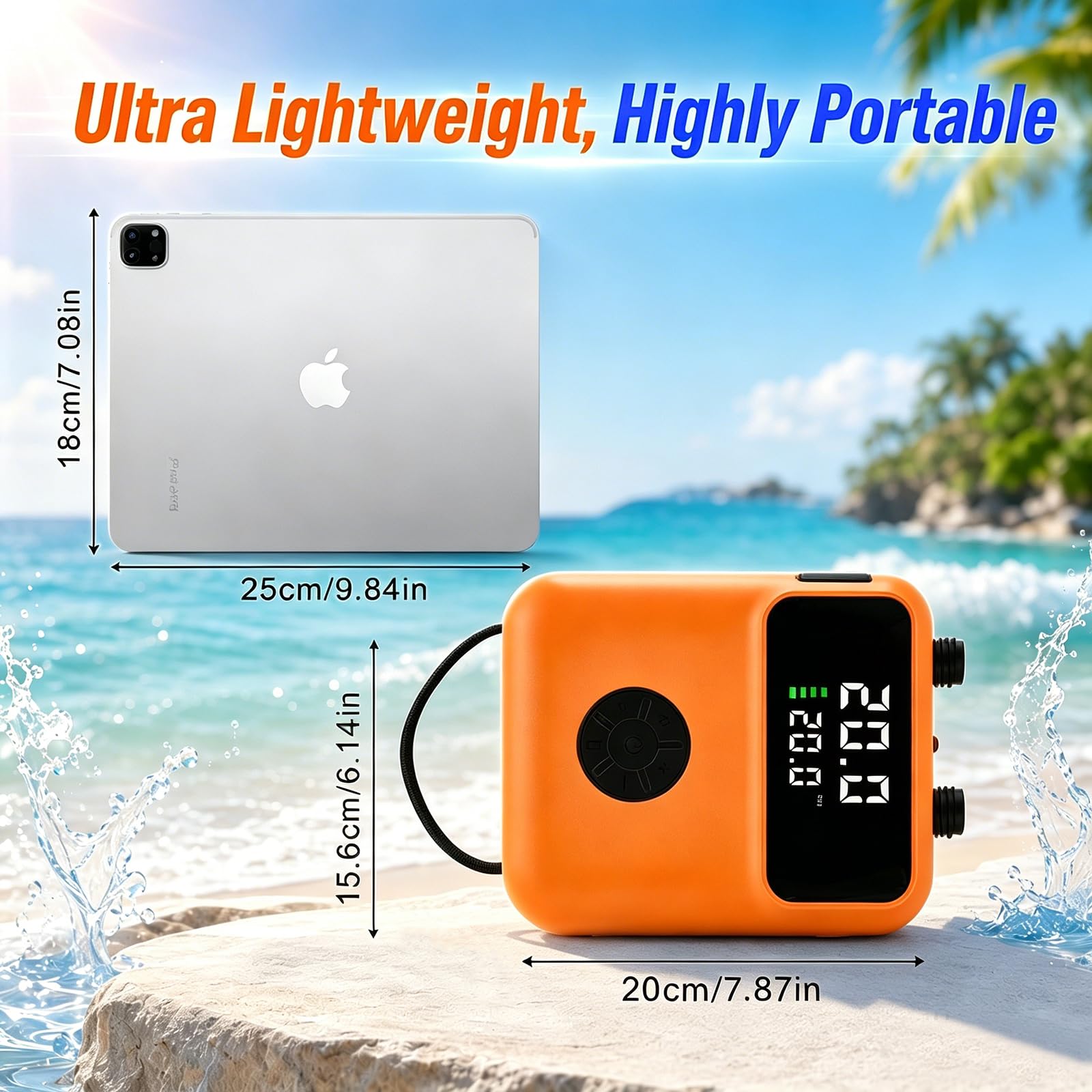 Pompe électrique SUP 20 PSI avec lumière, mini pompe SUP électrique portable, gonflage/dégonflage intelligent, arrêt automatique pour planches SUP, kayak, tente, matelas