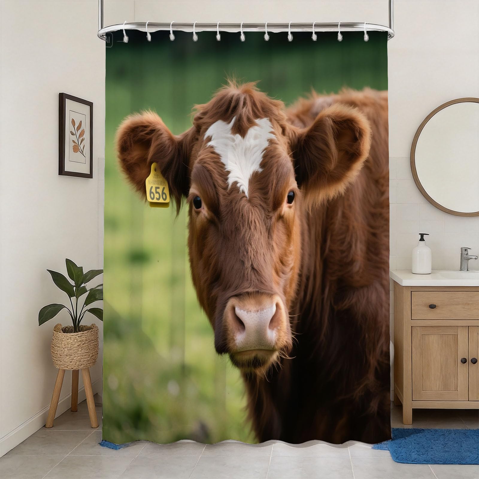 Hongduo 3D Cow Shower Curtain for Stalls Bathtubs Farm Animal Bathroom Decor Shower Curtain Set Polyester Fabric Waterproof 200x200cm/79X79 Inch with Hooks