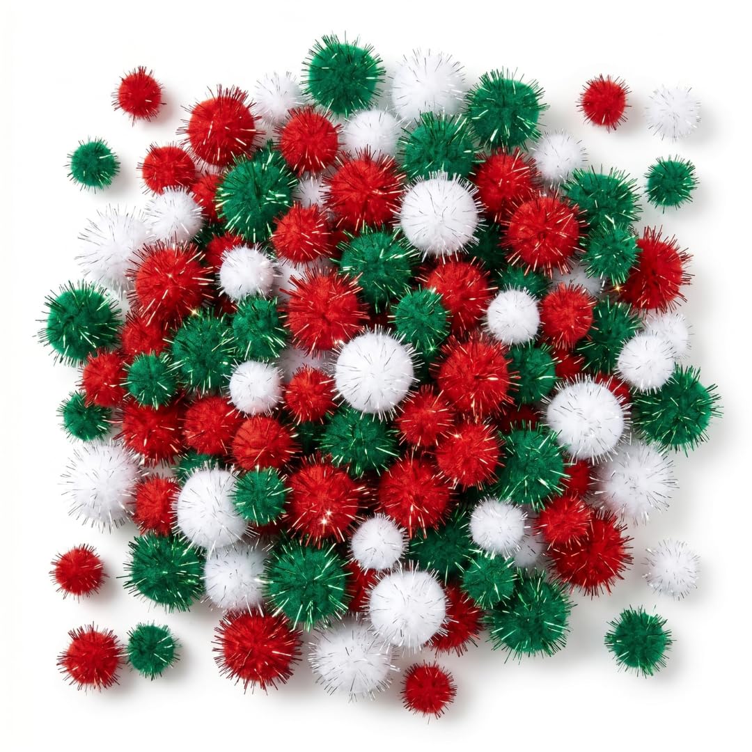 Springboard Christmas Pom Poms Pack of 130, Festive Mixed Colour Craft Pompoms for EYFS Holiday Crafts & Sensory Play