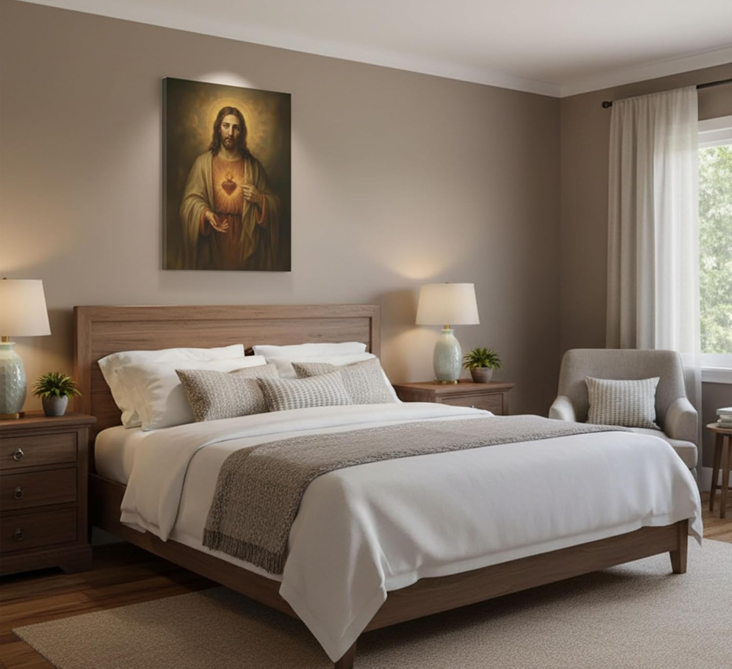 Sacred Heart of Jesus Wall Art Christian Jesus Divine Mercy Portrait Picture Painting Wall Decor Poster Print Artwork for Bedroom Office Living Room Home Decoration Jesus Canvas 24"L x 16"W