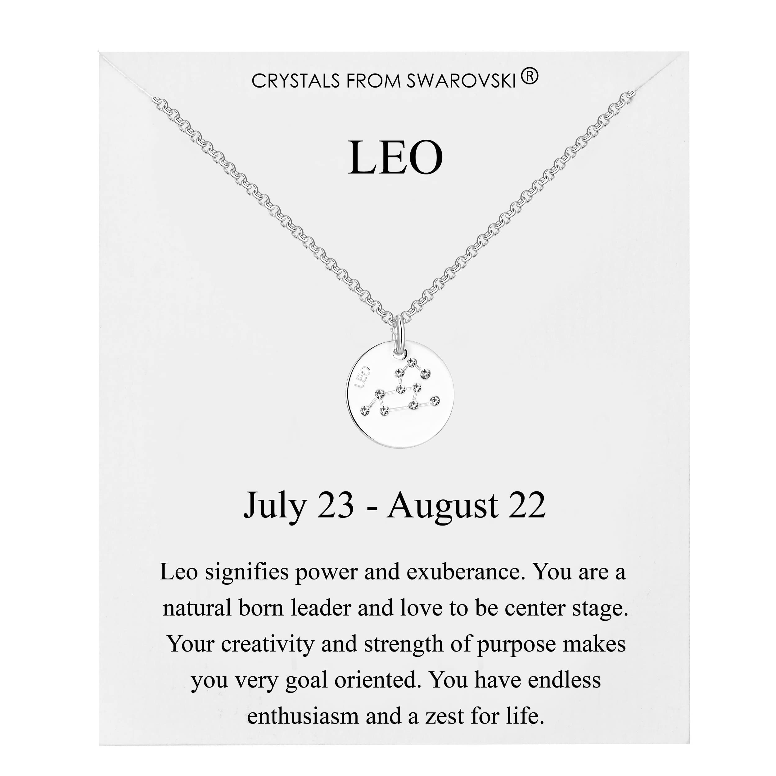 Philip Jones Leo Zodiac Star Sign Disc Necklace Created with Zircondia® Crystals