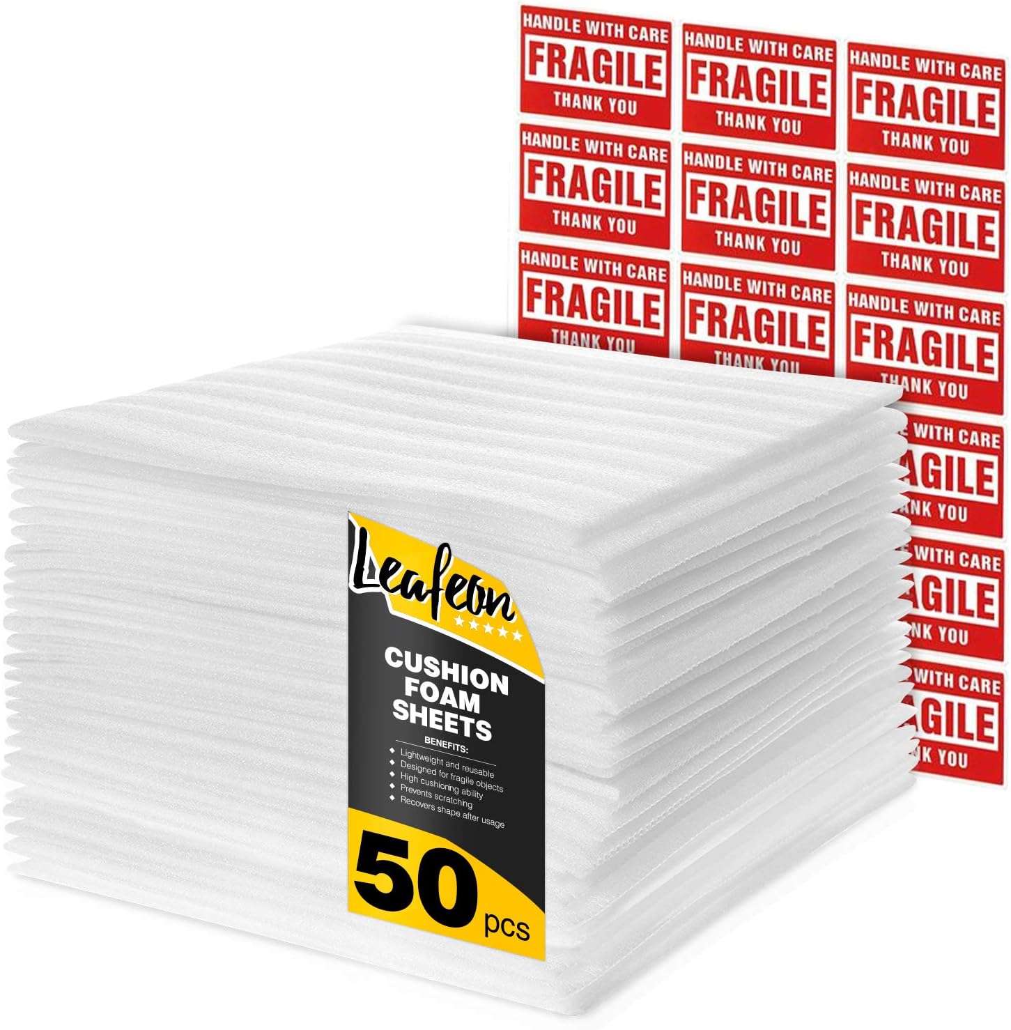 12" x 12" Foam Wrap Sheets for Packing Moving Shipping and Storage Supplies - Cushion Foam Wraps is Great Alternative to Air and Bubble Cushioning Wrap - 50 Pack
